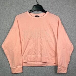 XOXO Sweater Women's M Pink Paris Embroidered Cropped Long Sleeve‎ Pullover